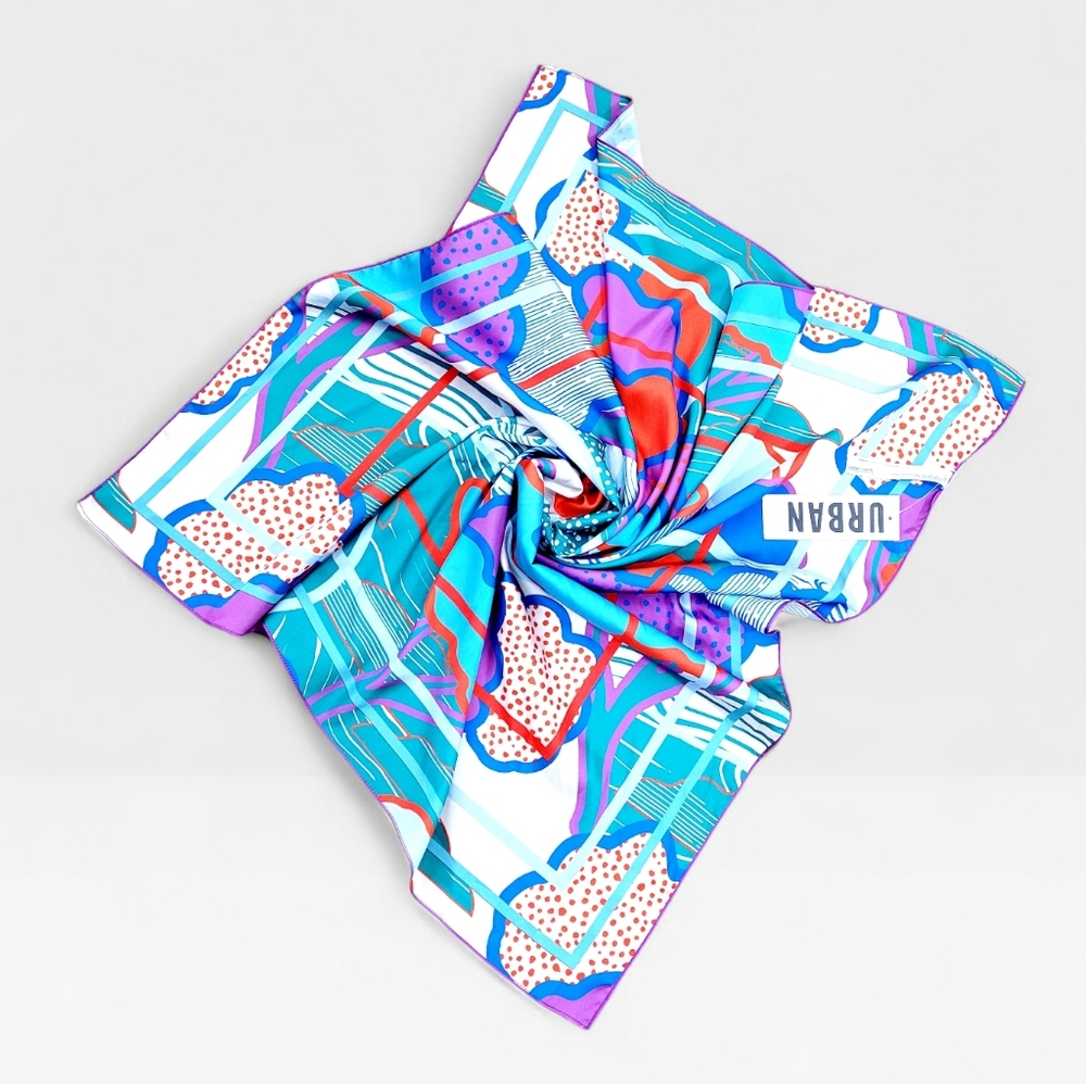 NWT URBAN OUTFITTERS Colorful Abstract Trees Large Square SATIN SCARF New - Picture 7 of 7